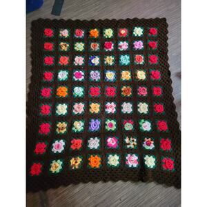 Handmade Roseanne 3D Floral Black Granny Square Blanket Roses Afghan